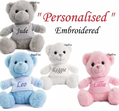 Personalised 25cm Plush Teddy Bear Baby Boy Girl First Christmas Birth Gift UK • £16.88