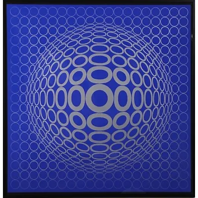 Victor Vasarely - ‘Tuz’ Silver Screenprint (1976 Framed)/Op Art/Geometric  • $560