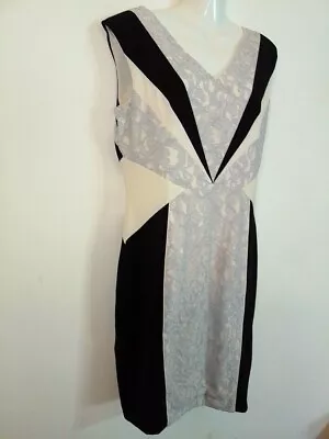 Spotlight By Warehouse Sleeveless Black Cream Mix Knee Length Dress Size 14 • £12