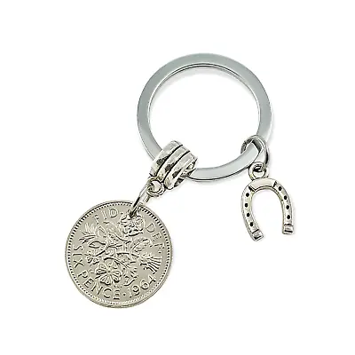 £9.99 • Buy Birthday Gift Lucky Sixpence Coin Keyring For Men Women Keychain 1953-1967