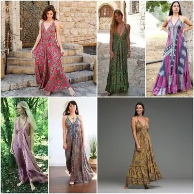 10 Pc Lot Indian Silk Maxi Long Hippie Dress Festivel Clothing Summer Dress Boho • $172.25