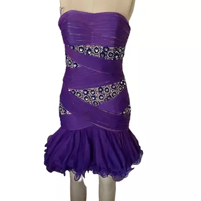 Vintage Prom Party Holiday Dress Purple With Rhinestones Sherri Hill Size 8 80's • $65