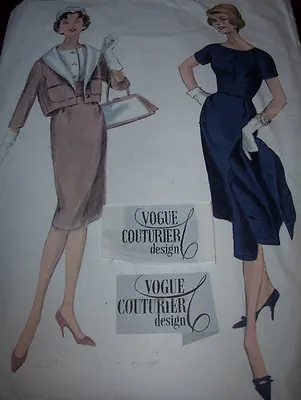 🌹1959 VOGUE COUTURIER DESIGN #170-LADIES DRESS & CROP JACKET PATTERN W/LABEL 14 • $75.99