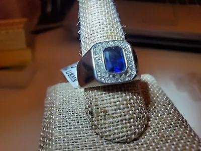 New Men's 3 Carat Blue Sapphire Solid Stainless Steel Ring Size 11 Free Shipping • $39.95