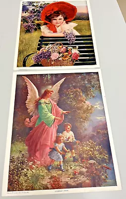 Pair Antique/Vintage 1920's W.C. Co 9x10.5  Prints: Flower Girl Guardian Angel • $12