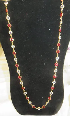 Vtg Monet Swarovski  Red & Clear Crystals 17  Long Necklace W Dangling  Earrings • $18