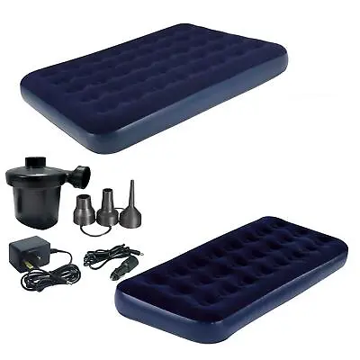 Single / Double Inflatable Flocked Air Bed Mattress Electric Air 12v Mains Pump • £14.50