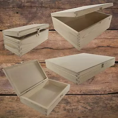 Rectangular Wooden Keepsake Lid Boxes With Clasp Closure | Plain Pine Art Craft • £14.75