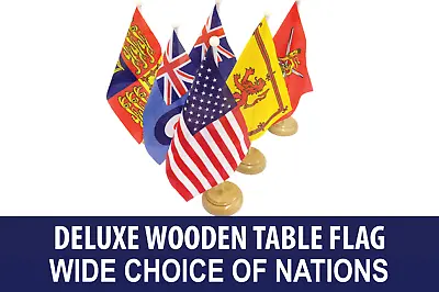 Deluxe English County Table Desk Flag With Wooden Base 50+ Countries FREE UK P&p • £7.99