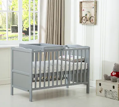 MCC® Wooden Baby Cot Bed  Orlando  Top Changer Water Repellent Mattress - Grey • £139.99