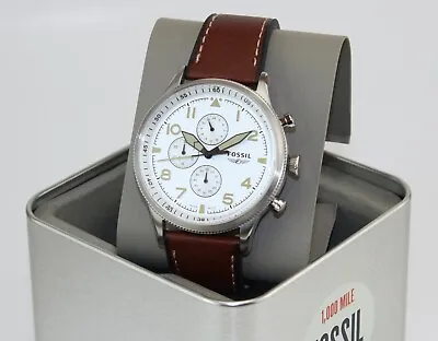 New Authentic Fossil Retro Pilot Silver Brown Chronograph Eco Fs5809 Men's Watch • $79.99