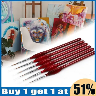 6Pcs Artist Paint Brushes Set Professional Brush Wooden Watercolour Acrylic Oil • £4.09