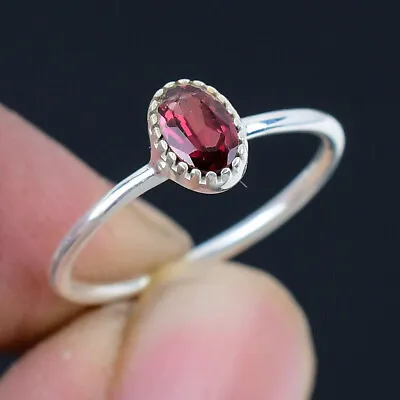 Faceted Garnet Gemstone 925 Sterling Silver Small Tiny Band Ring Jewelry HR-294 • $11.43