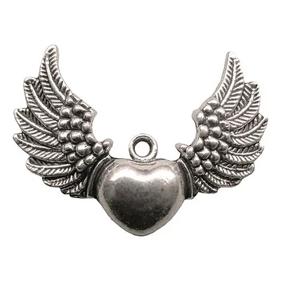 Steampunk Heart Wings Embellishment - Antique Nickel - Jewelry Finding • $2.49