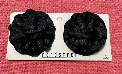 Vintage MUSI Shoe Clips Black Flower Puff Grosgrain Signed NOS Nordstrom • $19.99