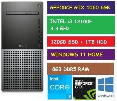 INTEL I3-12100F DELL XPS 8950 GAMING DESKTOP PC 8GB RAM 120GB SSD 1TB GTX 1060 • $1999.99