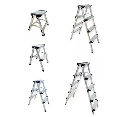 Quality Aluminium 1 2 3 4 5  Step Ladder Folding Stool Platform Heavy Duty • £21.90