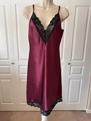 Vintage Farr West Merlot Satin Full Slip Charmeuse Chemise Nightgown Size M • $39