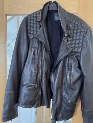 All Saints Mens Leather Brown Biker Jacket XXL • £60