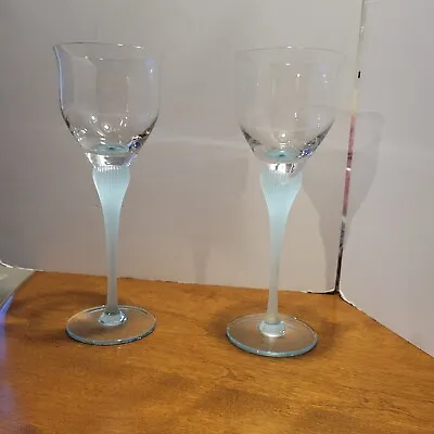 MIKASA Frosted Aqua Sea Mist Blue Crystal Wine Glass Set Of 2 • $33.51