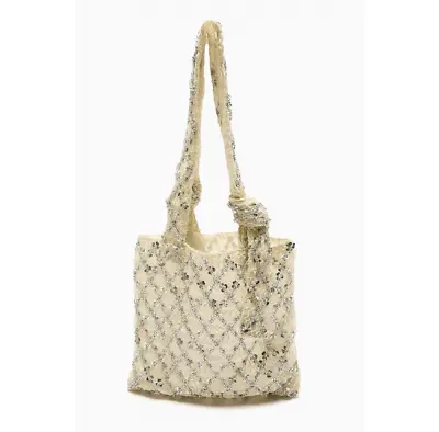 NWT Zara White Beaded Sequined Boho Tote Bag 6026/110 • £53.03