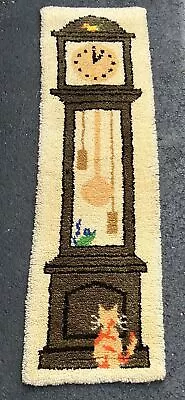 Vintage Latch Hook Rug Wall Hanging Cuckoo Grandfather Clock Cat Mouse 17  X 52  • $55.87