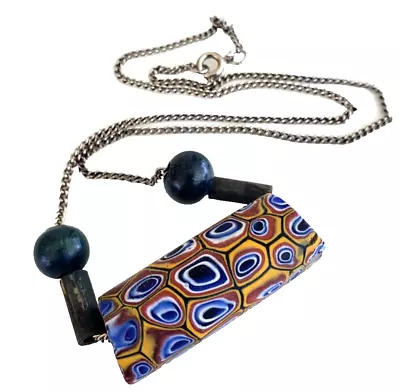 African Trade Millefiori Venetian Bead Silver Tone Choker Necklace 17.75   • $15.45