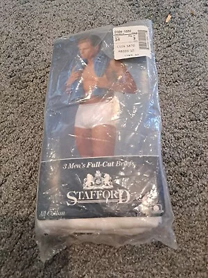 Vintage Stafford 3 Men's Full Cut Briefs Size 34 WHITE NOS • $9.99