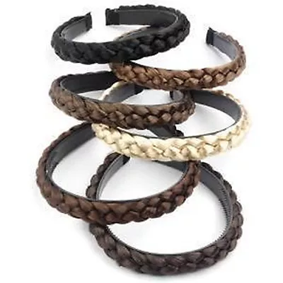 Womens Braided Synthetic Hair Plaited Fishtail Elastic Head Alice Band Hairband • £2.99