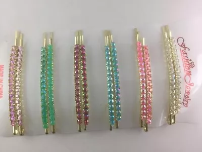 £1.99 • Buy NEW Pair Diamante Crystal Kirby Gold Hair Clip Pin Slide Grip Girl Ladies Party 