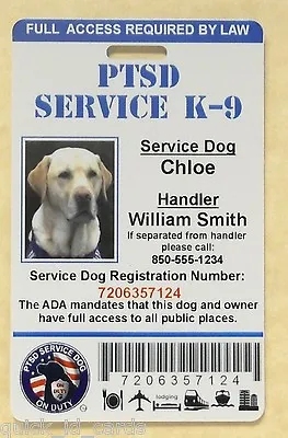 $21.95 • Buy Ptsd Service Dog Id Card Assistance Animal Id Badge Ada K-9 Tag # 1 Ptsd