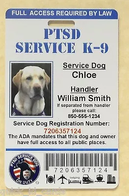 Ptsd Service Dog Id Card Assistance Animal Id Badge Ada K-9 Tag # 1 Ptsd • $21.95