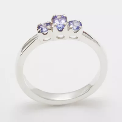 925 Sterling Silver Natural Tanzanite Womens Trilogy Ring - Sizes J To Z • £99