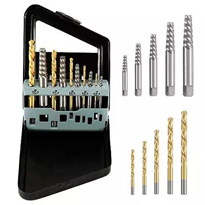 10PCS Screw Extractor And Left Hand Cobalt Drill Bit Set Damaged Screw Remover • £15.34