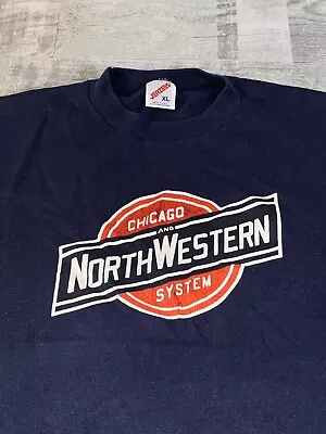 Vintage 90s Chicago NorthWestern Railroad Mens XL Blue Single Stitch Made USA • $24.99