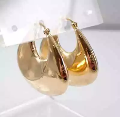 14K Yellow Gold Plated Delicate Vintage Estate Women Chunky Huggie Hoop Earrings • $108.03