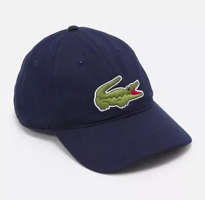 💥 LACOSTE  Contrast Strap And Oversized Crocodile Logo Cotton Cap RK4711 Navy • £29.99