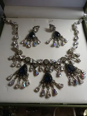 Mitchel Maer CHRISTIAN DIOR Huge Crystal Necklace & Earrings Vintage 1950s Mint • $3900