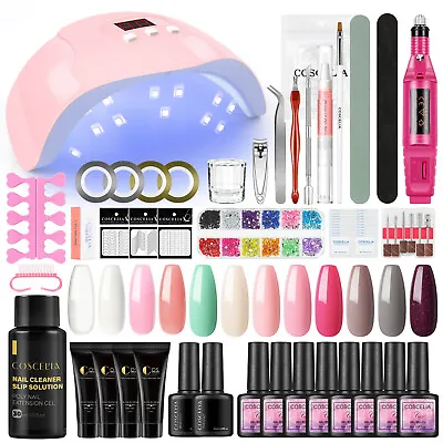 Rich Colors Gel Nail Polish Kit With Lamp Drill Machine Poly Gel Manicure Tools • £21.99