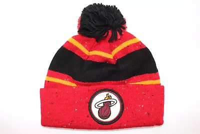 Mitchell & Ness Miami Heat Mens Knit Winter Hat Cuffed Pom Pom Beanie • $19.99