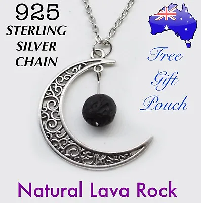 $3.50 • Buy Lava Rock Moon Aromatherapy Essential Oil Diffuser Pendant 925 Sterling Necklace