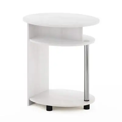 End Table Simple Design 18.9 In White Oak Stainless Steel Oval Wood Shelves • $42.54