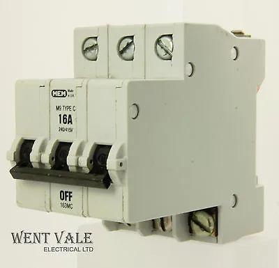 MEM Memshield 1 - 163MC - 16a Type C Triple Pole MCB Used • £106.30