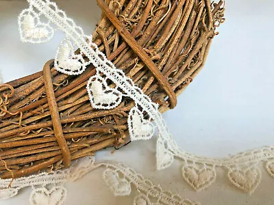 Crochet Style Heart Lace Cotton Cream Trim 22mm Width Ideal For Sewing Crafts • £1.95