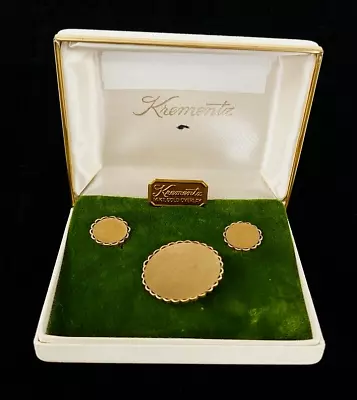 ViNTAGE KREMENTZ BRUSHED GOLD TONE BROOCH AND SCREWBACK EARRiNGS *ORiG BOX & PPW • $19.95