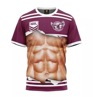 Manly Sea Eagles Nrl Team Logo 'ripped' Six Pack Muscles Tee Shirt T-shirt • $59.99