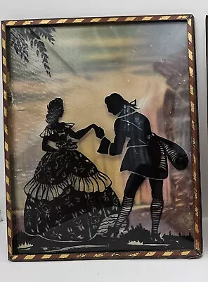 Vintage Convex Silhouette Reverse Paint Picture Victorian Courting Couple 4 X 5 • $12.95