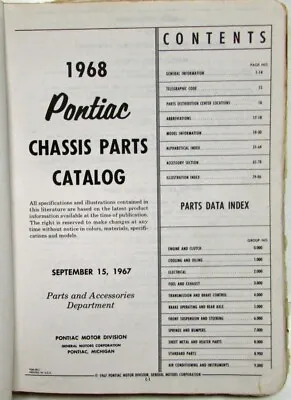$116.10 • Buy 1968 Pontiac Chassis Parts Book Catalog 1955-1968 GTO Firebird Grand Prix