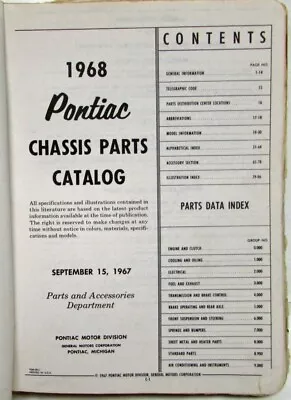 $153.54 • Buy 1968 Pontiac Chassis Parts Book Catalog 1955-1968 GTO Firebird Grand Prix