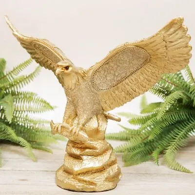 Ornate Gold Eagle Bird Figurine Statue Ornament Crystal Encrusted 29.5cm • £44.98